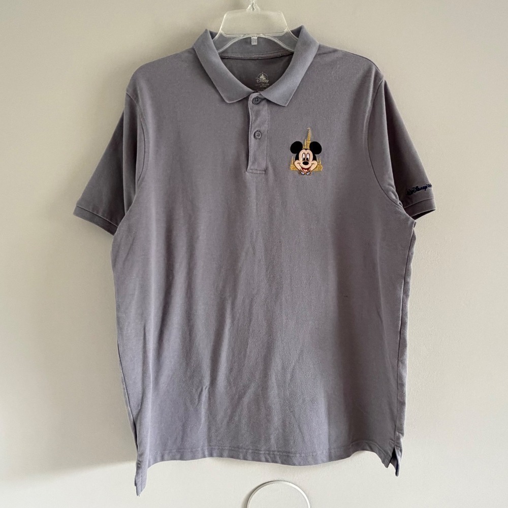 Disney Parks Mickey Polo Shirt Gray Mens L Walt Disney World 50th Anniversary